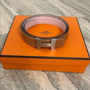 Authentic Hermes reversible tan gold/Pale Pink 24MM Belt Kit with original box